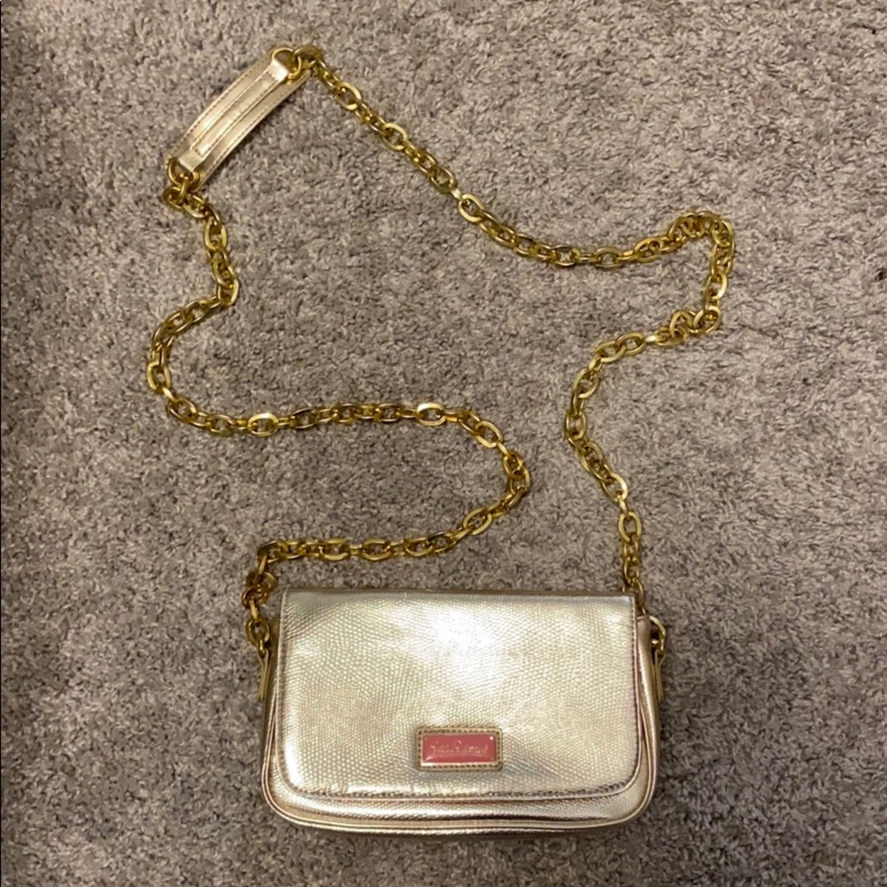 Gold clutch with shoulder chain strap